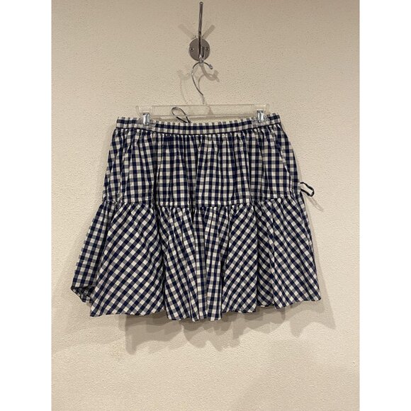 J. Crew Skirt Womens Small Blue White Gingham Check Tiered Ruffle Mini Elastic - Picture 4 of 4
